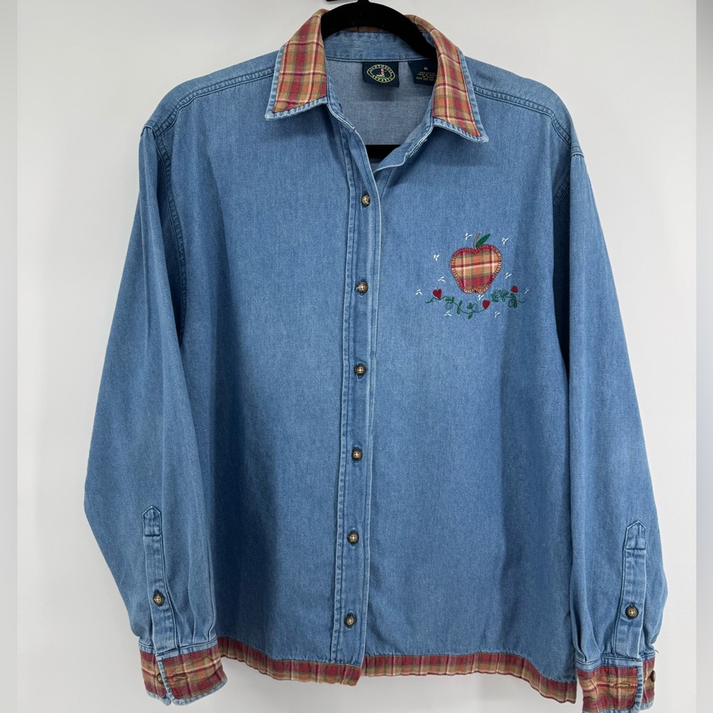 Vintage Lighthouse Chambray Denim Patch Work Butt… - image 8